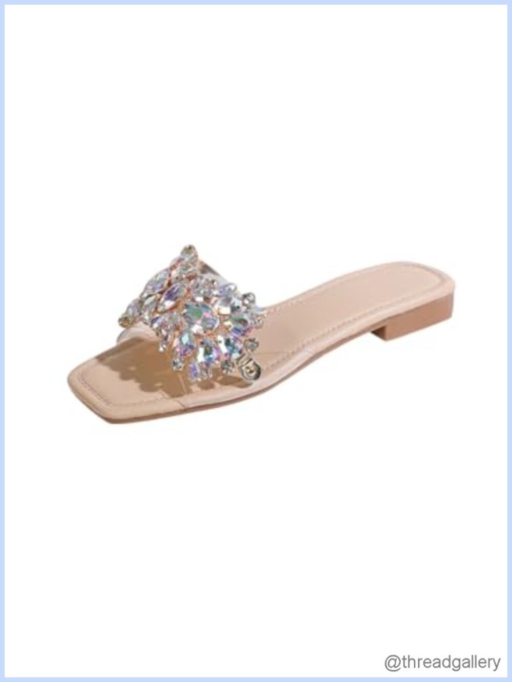 Rhinestone Clear Flat Sandals Square Toe Slide Sandals
